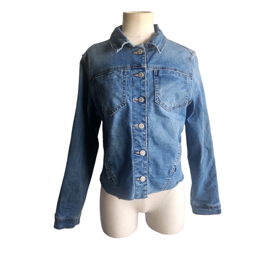 Kensie Cropped Raw Hem Denim Jean Jacket Size Medium